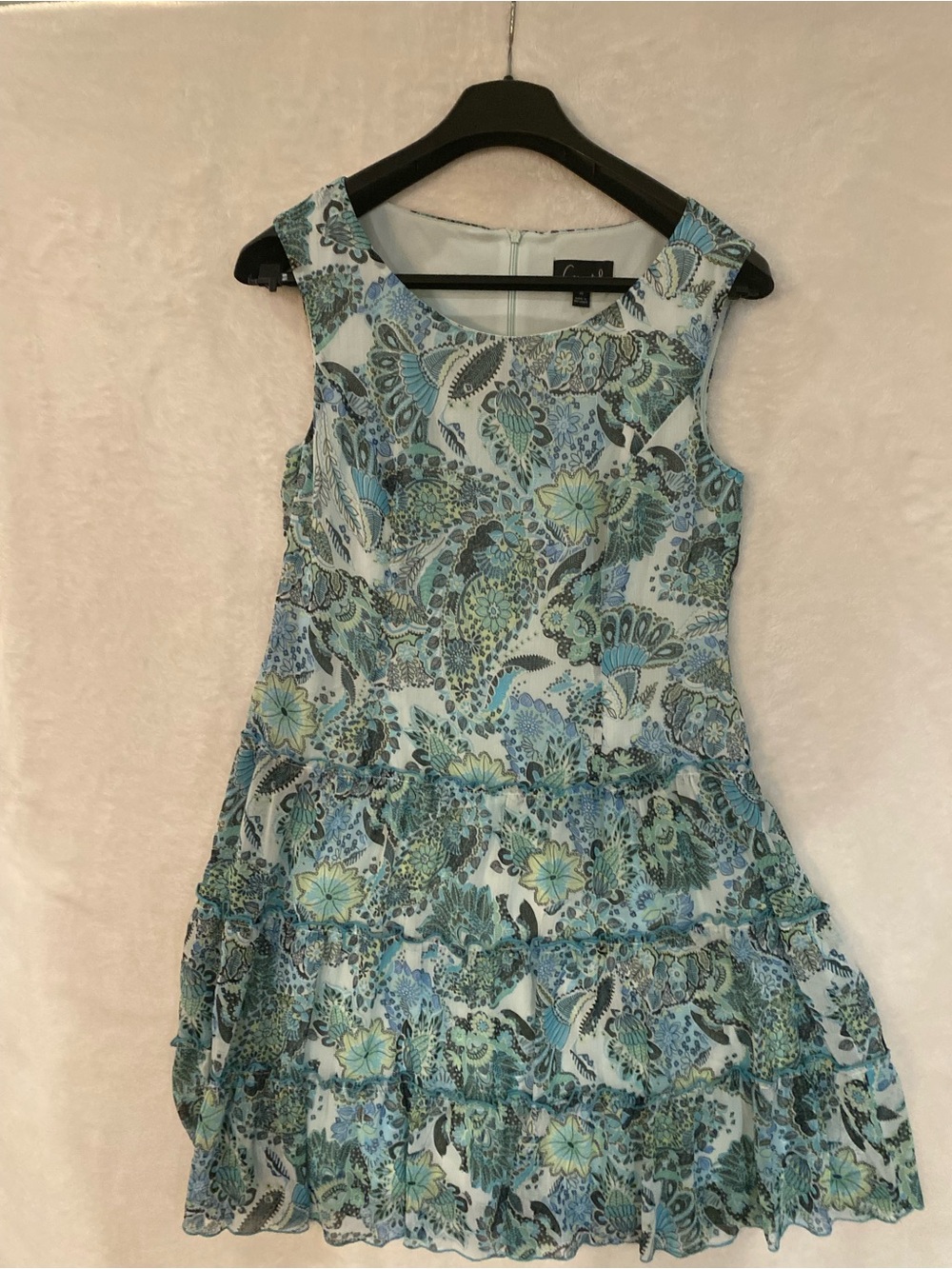 Floral Tiered Sleeveless Dress in Light Blue
